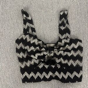 Sirens Silver Sparkle Zig-Zag Knot Front Crop Top - Glam Party Top